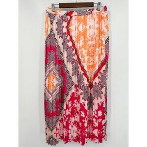 Chicos Maxi Skirt Women MED 1 Multi Printed Pleated A-line Colorful Lined Festiv